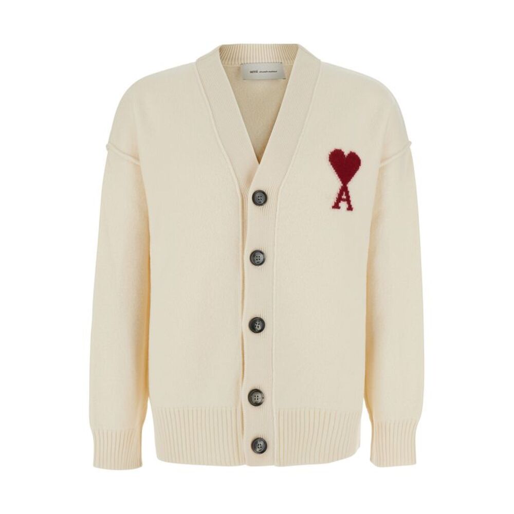Ami Paris Men V Neck Cardigan With Ami De Coeur, In Knit, Black, Man